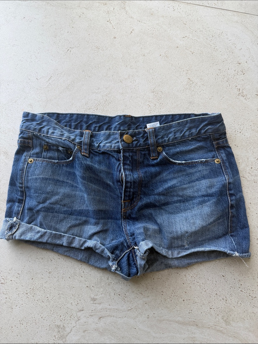 J. Crew Distressed Rolled Hem Denim Shorts - Blue Wash